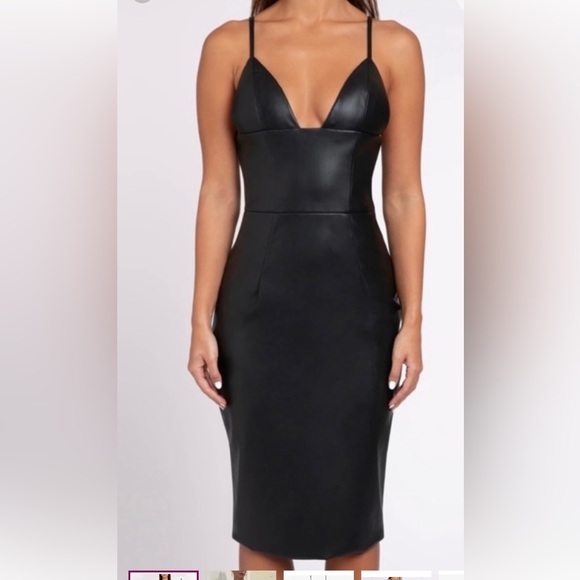 Heiress Beverly Hills Vegan Leather Plunge Midi Dress - Picture 3 of 12